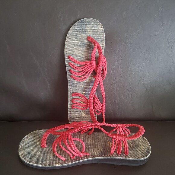 Plaka Flat Sandals Womens oceanside flip flops size 9 red color Strappy nwot - Picture 5 of 11